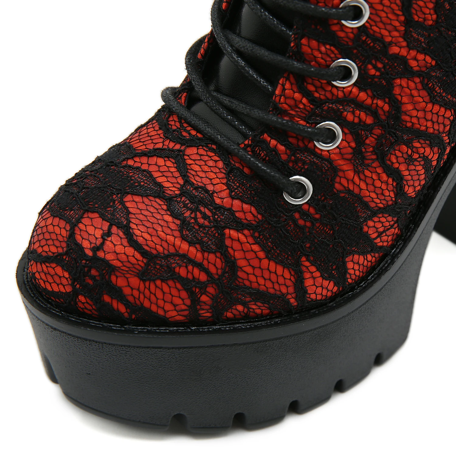 Gdgydh Gothic Vintage Lace Red High Heel Ankle Boots with Platform Sole Ankle Strap Women Boots for Dressy Occasions Cosplay