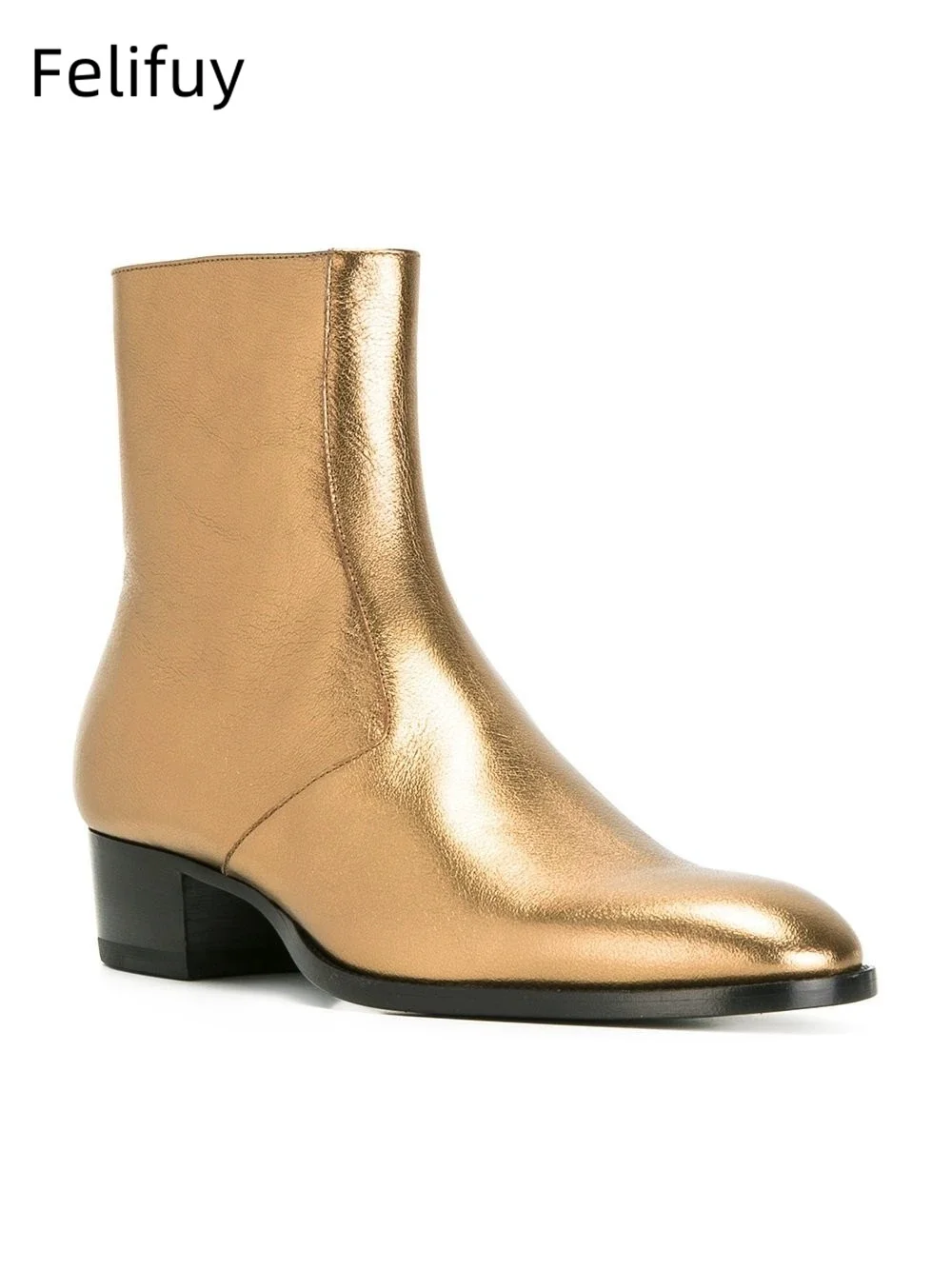 Gold Silver High Heels Men's Ankle Boots Luxury Genuine Leather Winter Cow Suede Brown Wedding Party Social Boots Man Dress Shoe