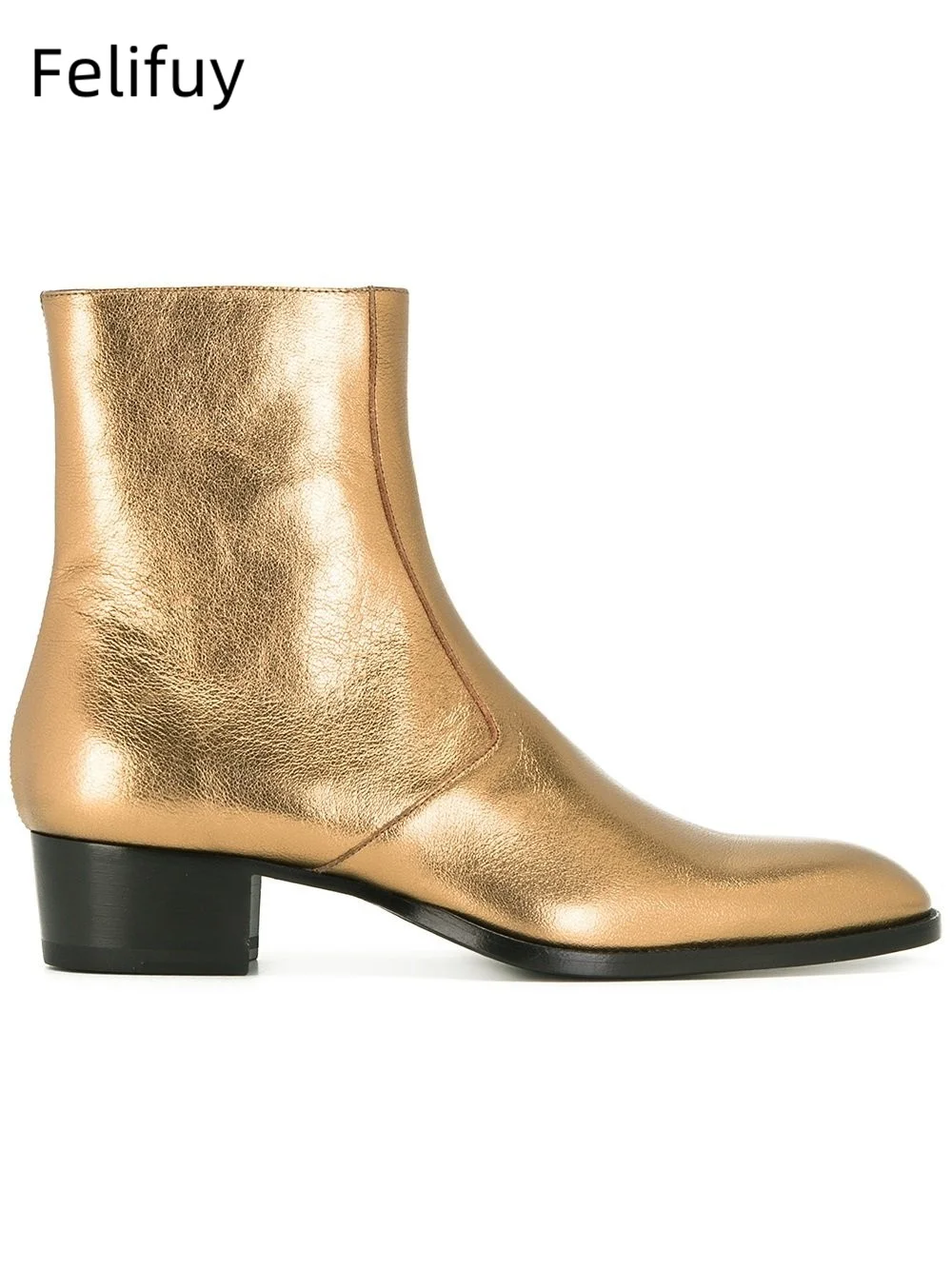 Gold Silver High Heels Men's Ankle Boots Luxury Genuine Leather Winter Cow Suede Brown Wedding Party Social Boots Man Dress Shoe