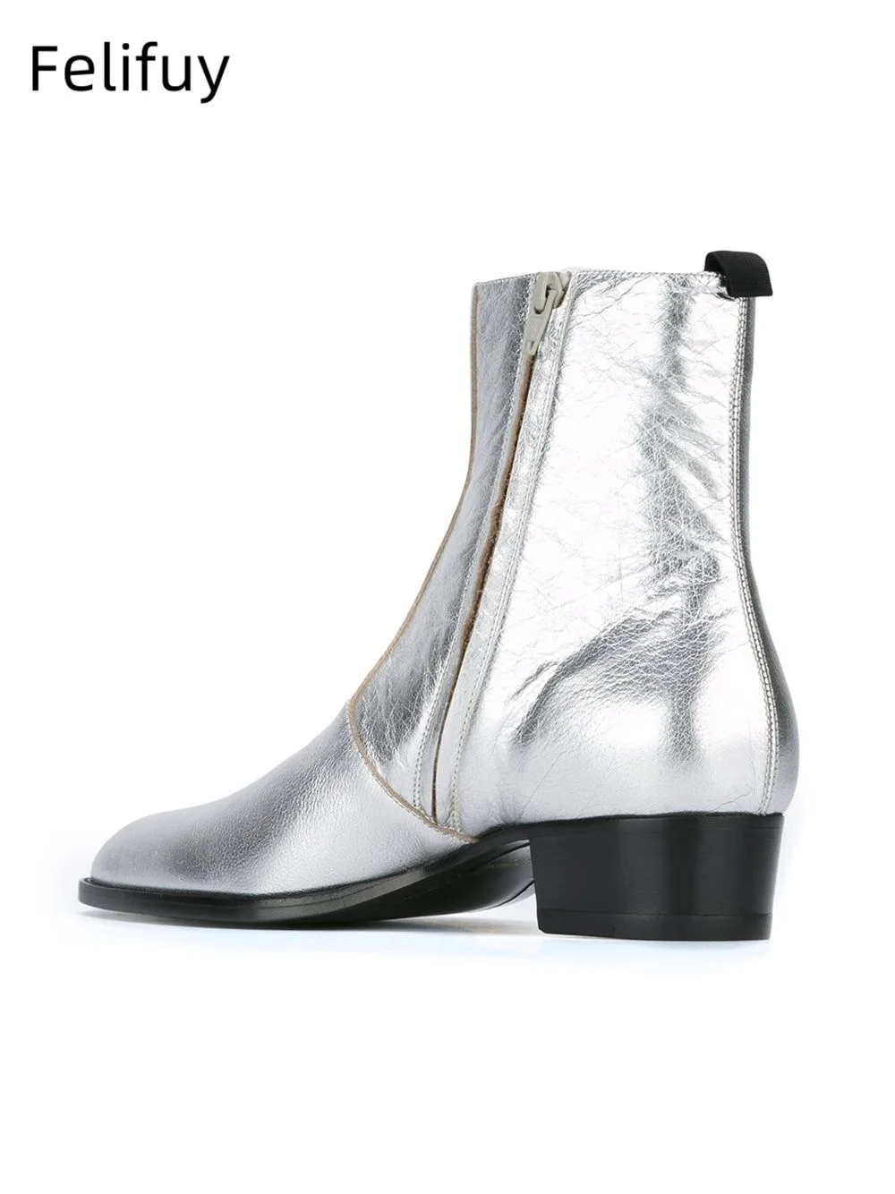 Gold Silver High Heels Men's Ankle Boots Luxury Genuine Leather Winter Cow Suede Brown Wedding Party Social Boots Man Dress Shoe