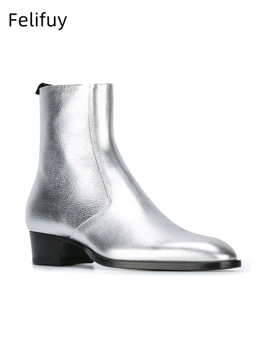 Gold Silver High Heels Men's Ankle Boots Luxury Genuine Leather Winter Cow Suede Brown Wedding Party Social Boots Man Dress Shoe