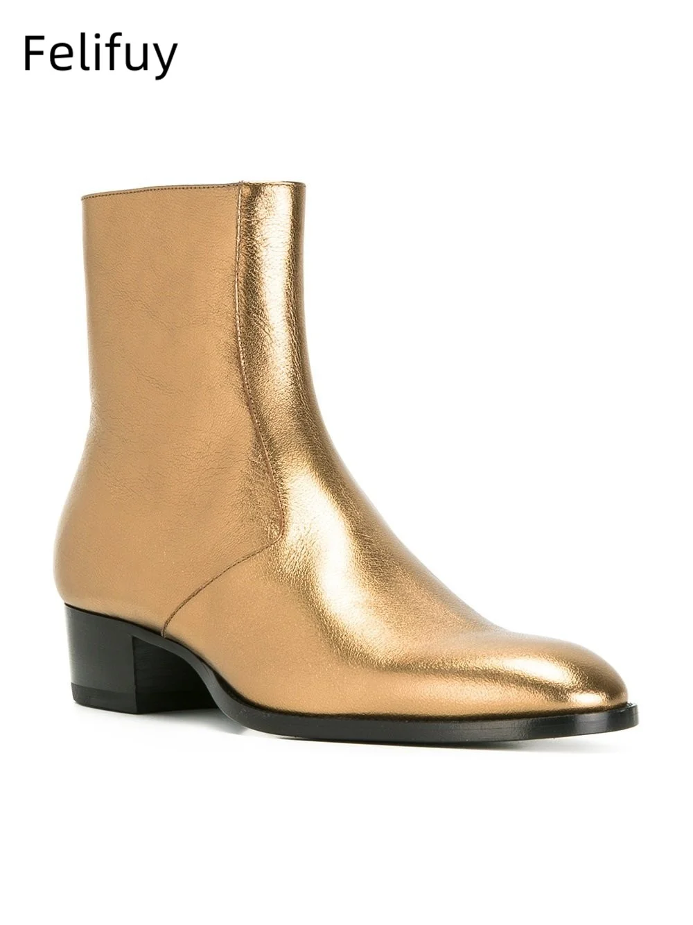 Gold Silver High Heels Men's Ankle Boots Luxury Genuine Leather Winter Cow Suede Brown Wedding Party Social Boots Man Dress Shoe