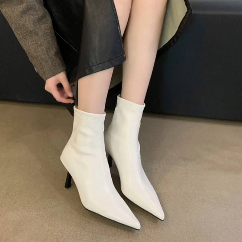 SUOJIALUN 2024 Winter New Brand Women Ankle Boots Fashion Pointed Toe Ladies Elegant Short Boots Shoes Thin High Heel Chelsea Pu
