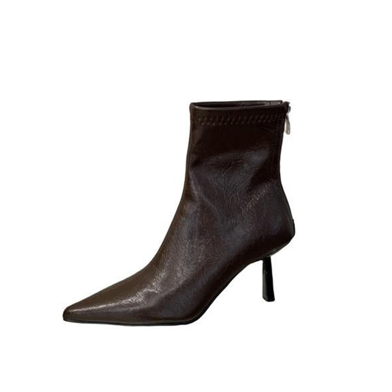 SUOJIALUN 2024 Winter New Brand Women Ankle Boots Fashion Pointed Toe Ladies Elegant Short Boots Shoes Thin High Heel Chelsea Pu