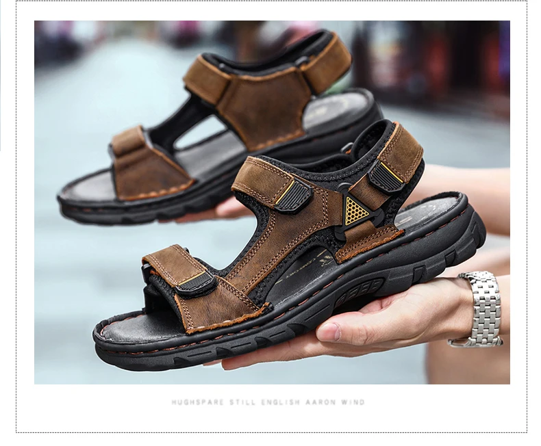 DEKABR Size 48 Male Genuine Leather Sandals Summer Casual Men Shoes Vacation Beach Shoes Fashion Outdoor Non-Slip Sneakers