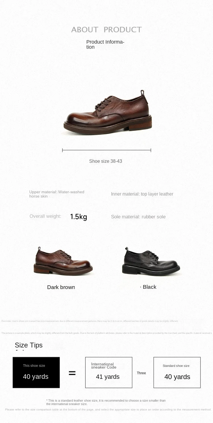 Men's British Style Vintage Leather Shoes | Hand-Rubbed Top Grain Cowhide Oxfords | Washed Round Toe Casual Dress Footwear