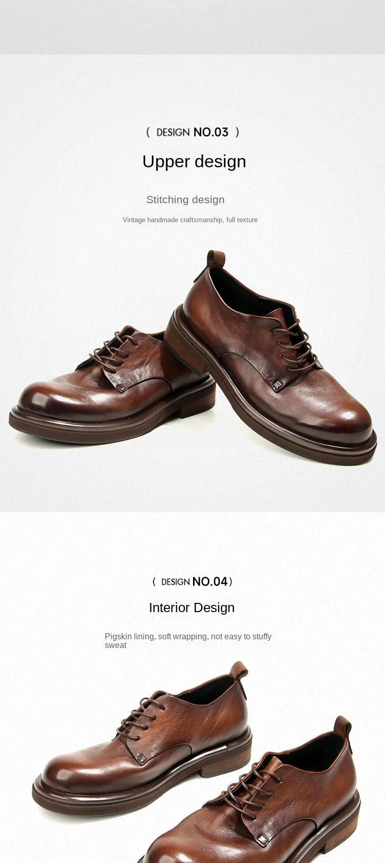 Men's British Style Vintage Leather Shoes | Hand-Rubbed Top Grain Cowhide Oxfords | Washed Round Toe Casual Dress Footwear