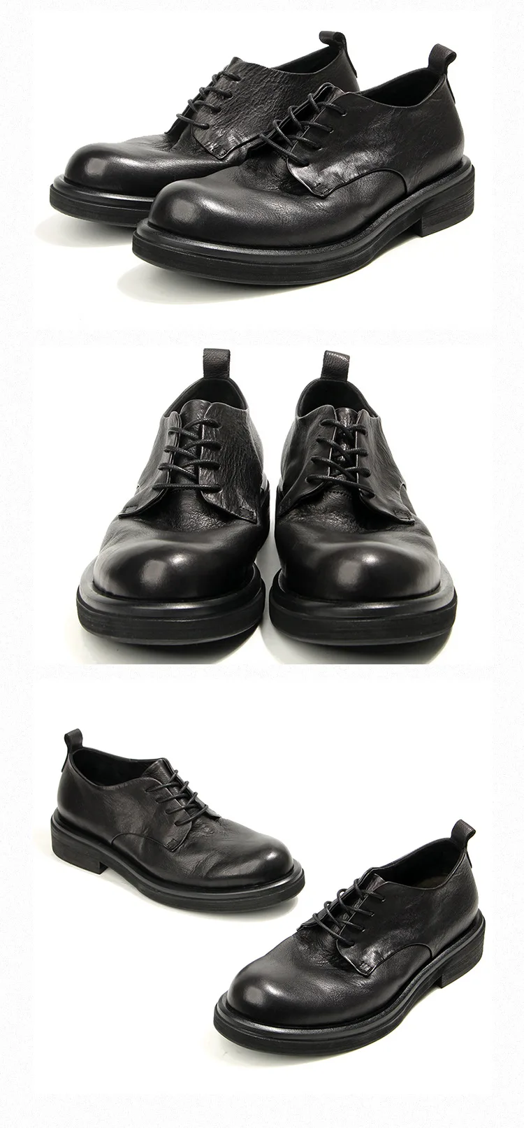 Men's British Style Vintage Leather Shoes | Hand-Rubbed Top Grain Cowhide Oxfords | Washed Round Toe Casual Dress Footwear
