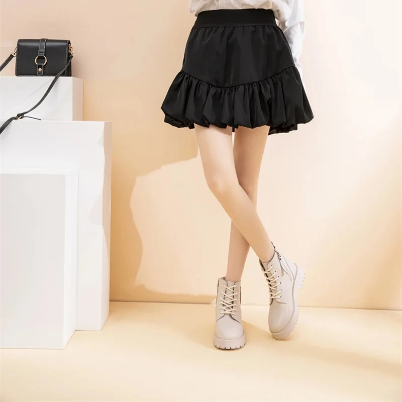 Genuine Leather Ankle Boots Women Autumn 2026 New Double Zipper Women's Ankle Boots Platform Thick Heel Motorcycle Boots Women