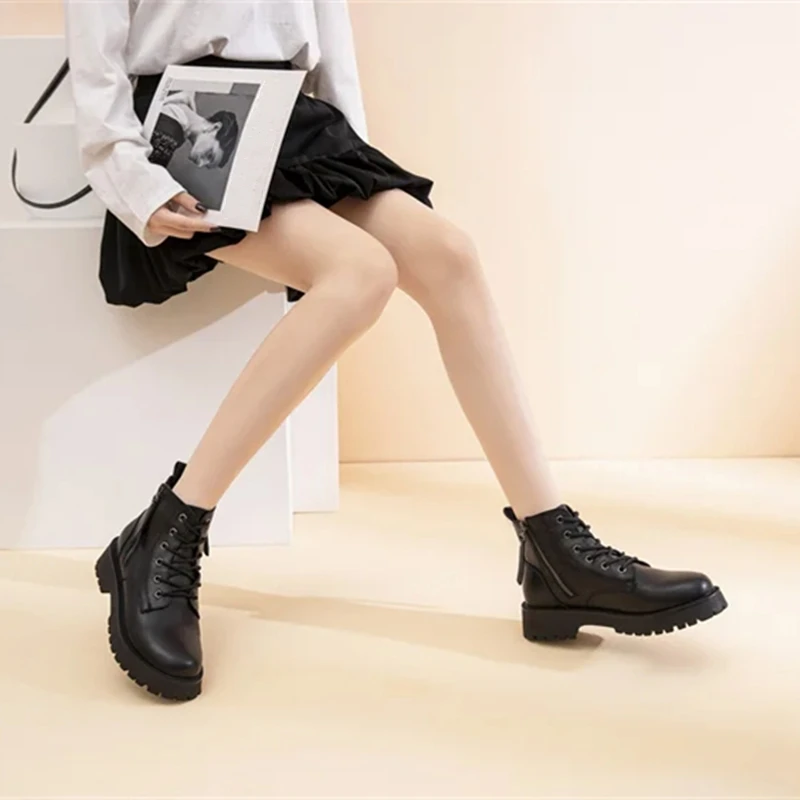 Genuine Leather Ankle Boots Women Autumn 2026 New Double Zipper Women's Ankle Boots Platform Thick Heel Motorcycle Boots Women
