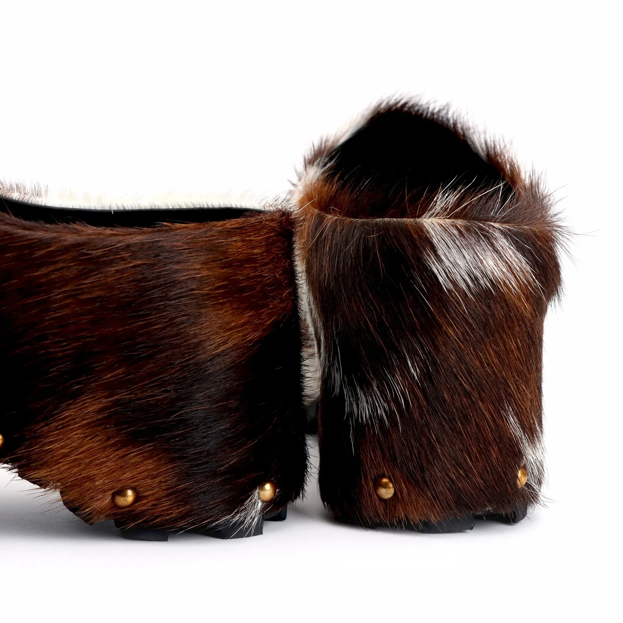 Arch Support Slip-On Handmade Women's Platform Fur Clogs, Mules with Natural Calf Hair,Studded Vintage Cowboy Style Slippers