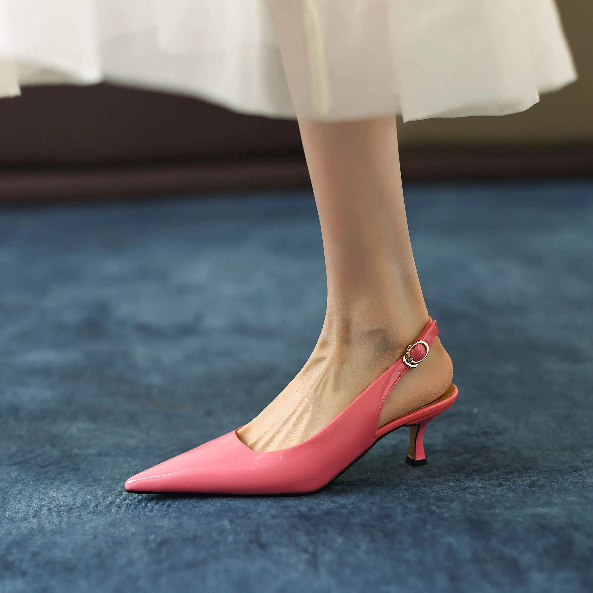 Krazing Pot Genuine Leather Snake Patterns Big Size 42 High Heels Pointed Toe Summer Shoes Slingback Buckle Straps Women Pumps