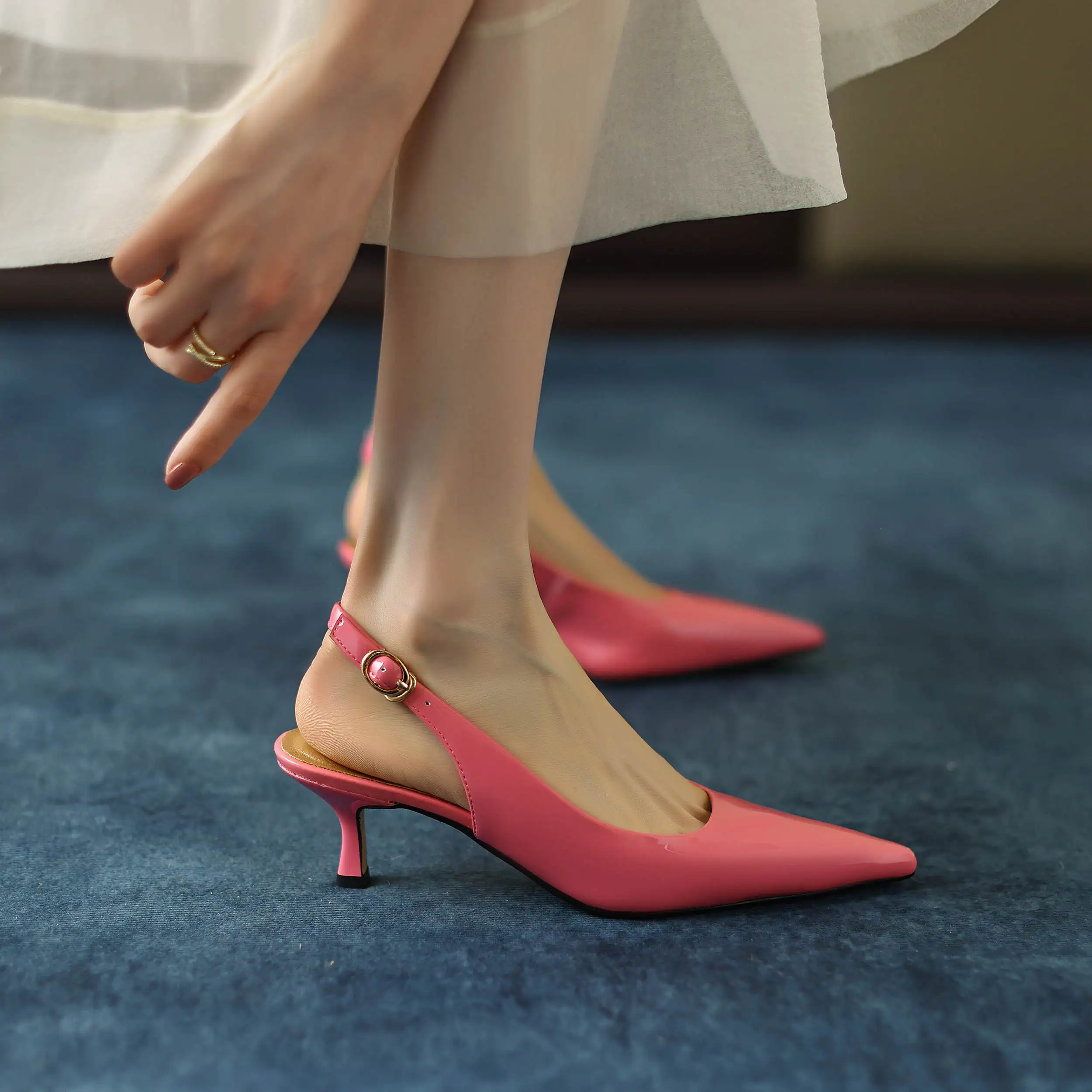Krazing Pot Genuine Leather Snake Patterns Big Size 42 High Heels Pointed Toe Summer Shoes Slingback Buckle Straps Women Pumps