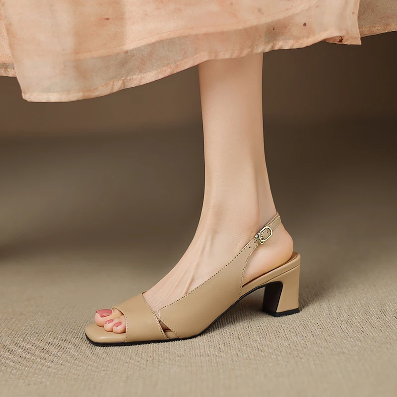 2025 New Women Shoes Genuine Leather High Heel Platforms Comfort Casual Summer Shoes Woman Buckles Daily Street Fashion Sandals