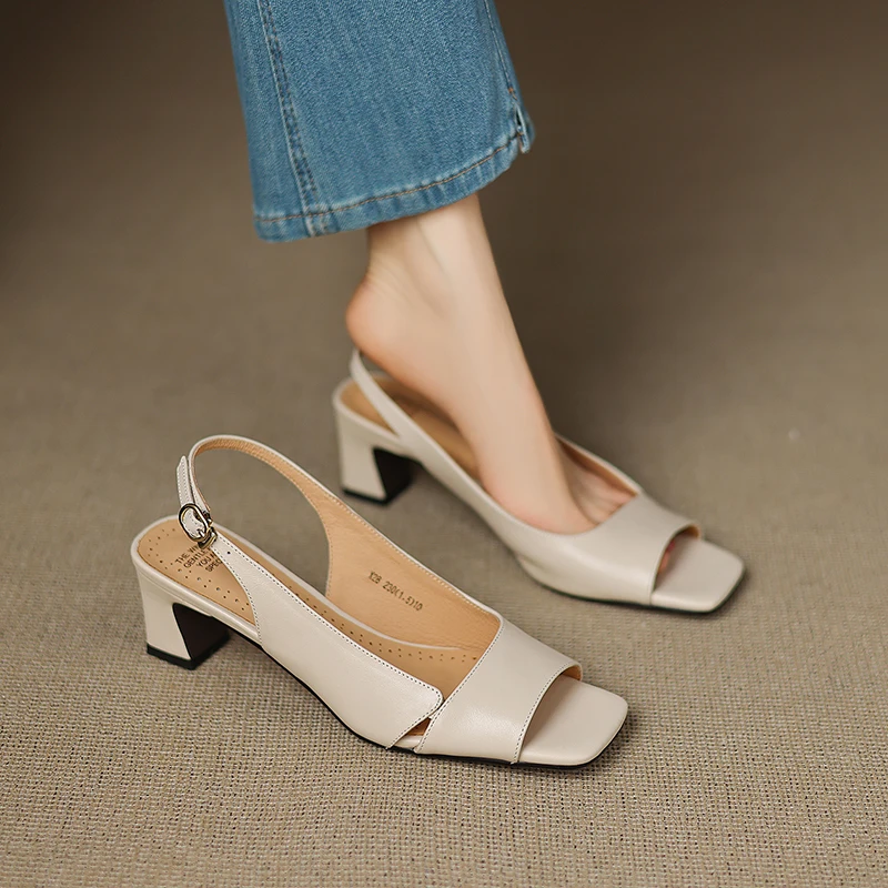 2025 New Women Shoes Genuine Leather High Heel Platforms Comfort Casual Summer Shoes Woman Buckles Daily Street Fashion Sandals