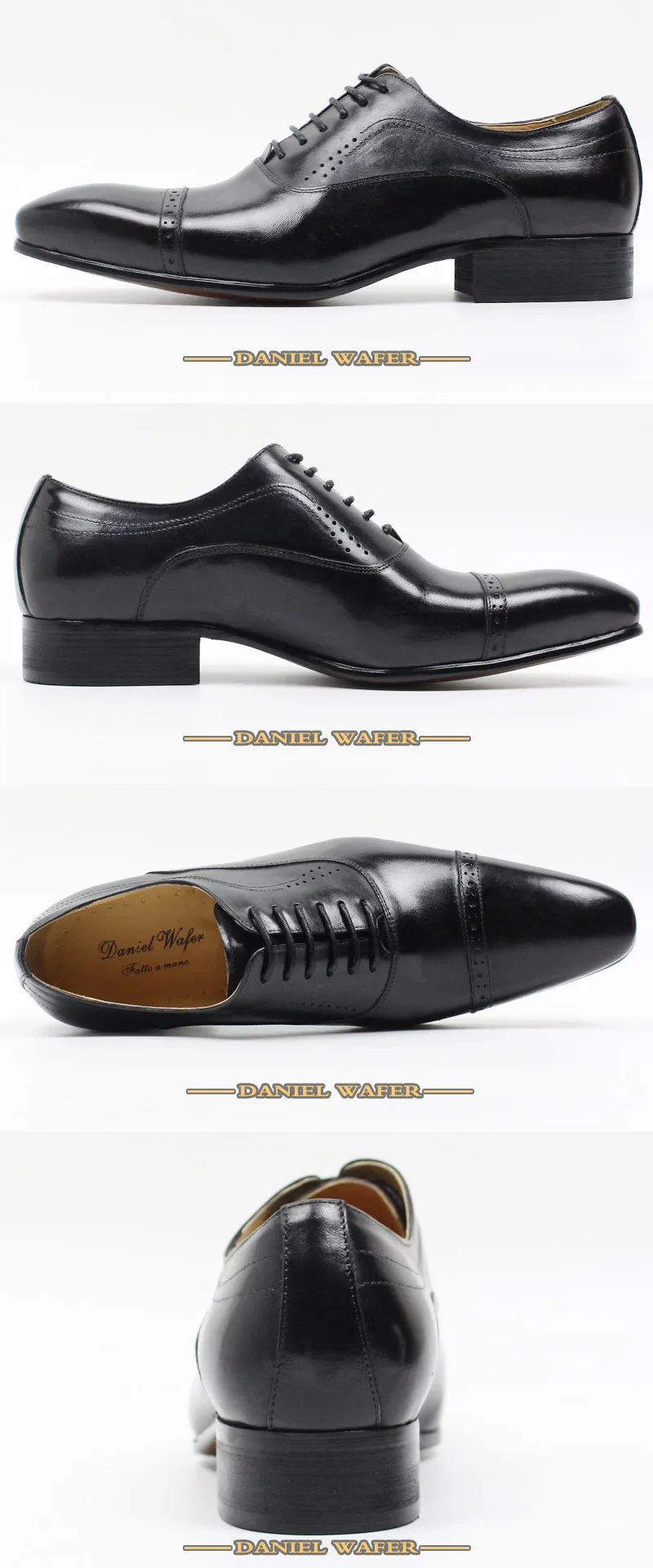 Genuine Leather Oxford Dress Shoes Men Lace Up Cap Toe Office Wedding Shoes Black Brown Brogue Pointed Oxfords Formal Shoes Men