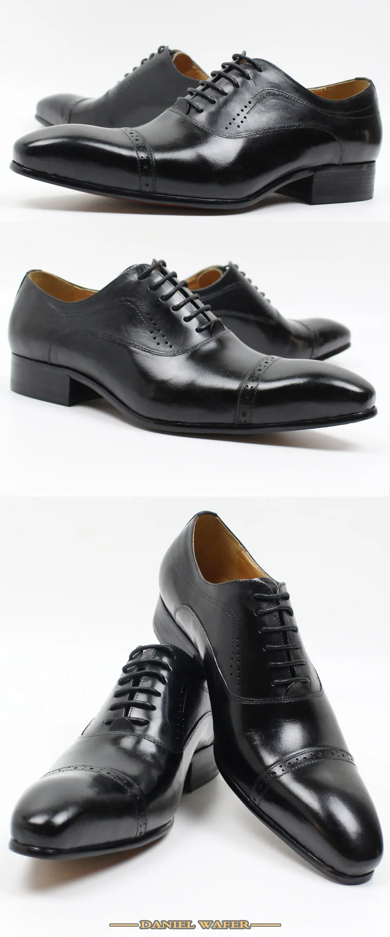 Genuine Leather Oxford Dress Shoes Men Lace Up Cap Toe Office Wedding Shoes Black Brown Brogue Pointed Oxfords Formal Shoes Men