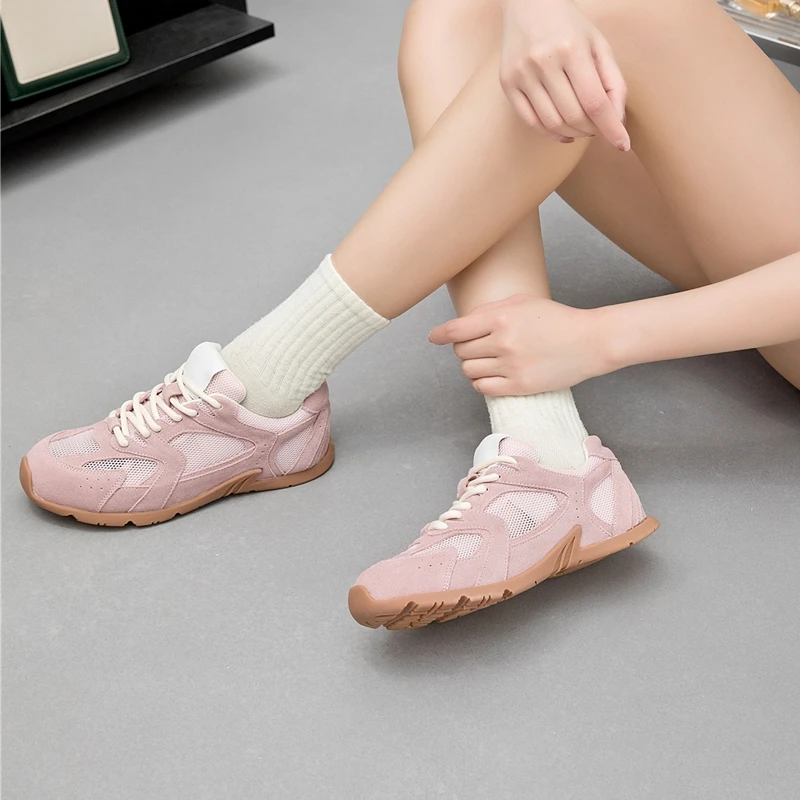 Women Sneakers Spring Summer 2026 New Genuine Leather Retro Fashion Casual Flats Women Lace-up German Training Shoes Women
