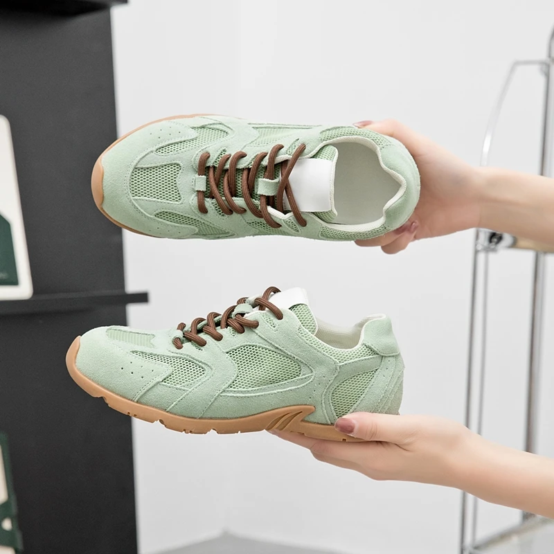 Women Sneakers Spring Summer 2026 New Genuine Leather Retro Fashion Casual Flats Women Lace-up German Training Shoes Women