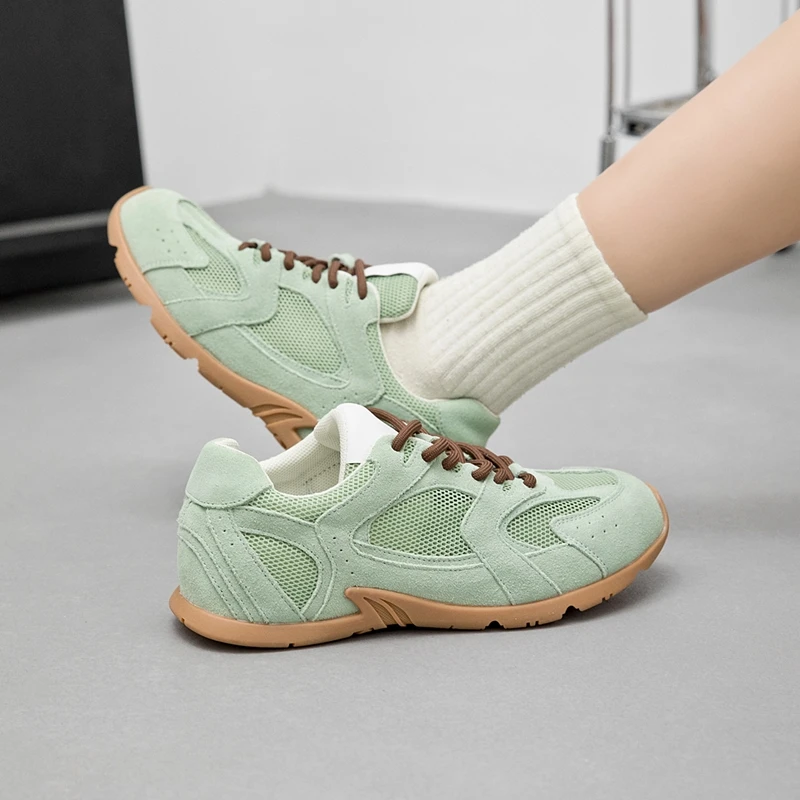 Women Sneakers Spring Summer 2026 New Genuine Leather Retro Fashion Casual Flats Women Lace-up German Training Shoes Women