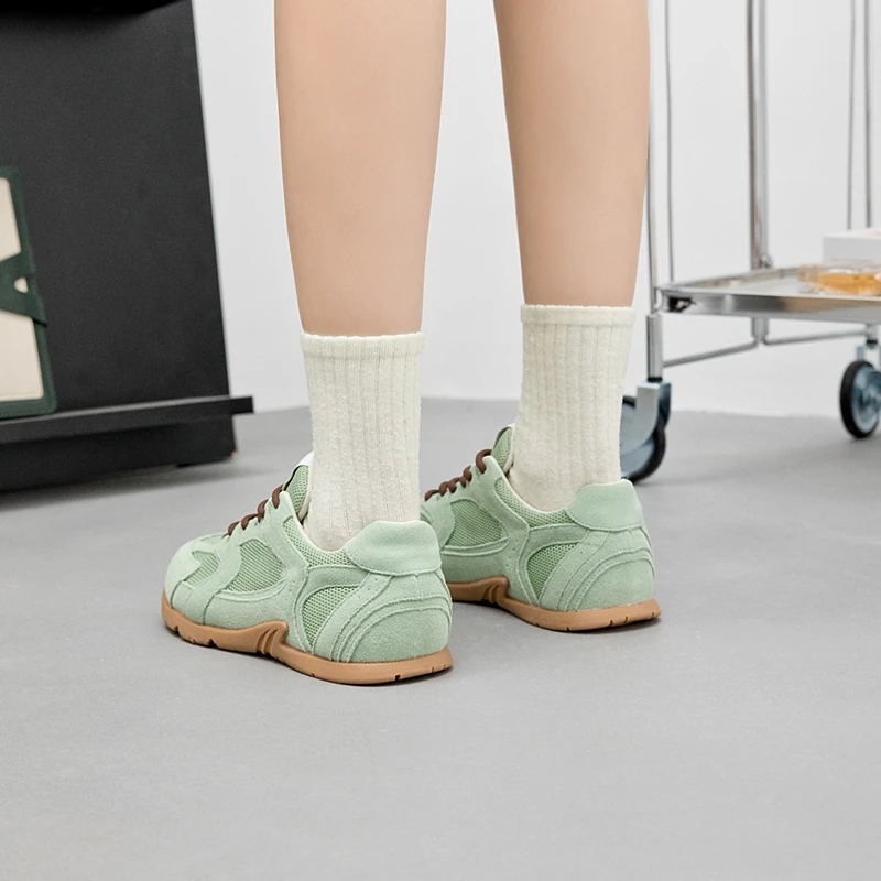 Women Sneakers Spring Summer 2026 New Genuine Leather Retro Fashion Casual Flats Women Lace-up German Training Shoes Women