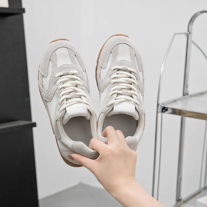 Women Sneakers Spring Summer 2026 New Genuine Leather Retro Fashion Casual Flats Women Lace-up German Training Shoes Women