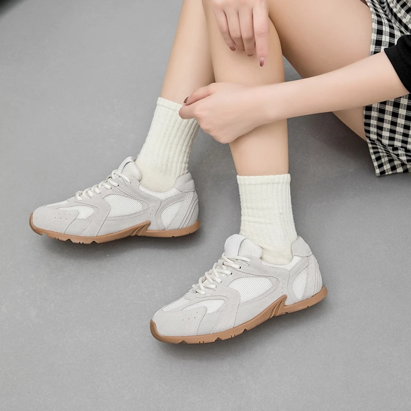 Women Sneakers Spring Summer 2026 New Genuine Leather Retro Fashion Casual Flats Women Lace-up German Training Shoes Women