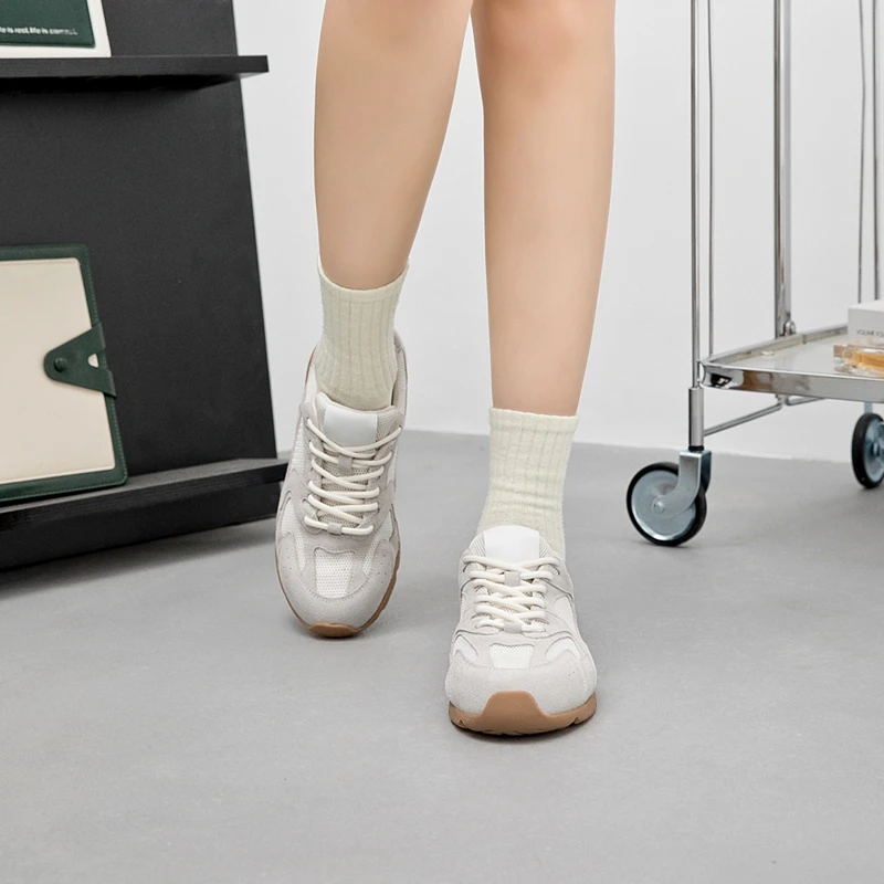 Women Sneakers Spring Summer 2026 New Genuine Leather Retro Fashion Casual Flats Women Lace-up German Training Shoes Women