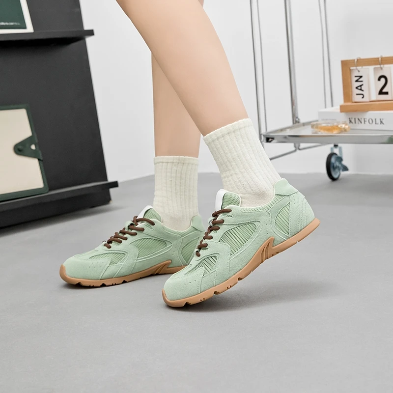 Women Sneakers Spring Summer 2026 New Genuine Leather Retro Fashion Casual Flats Women Lace-up German Training Shoes Women