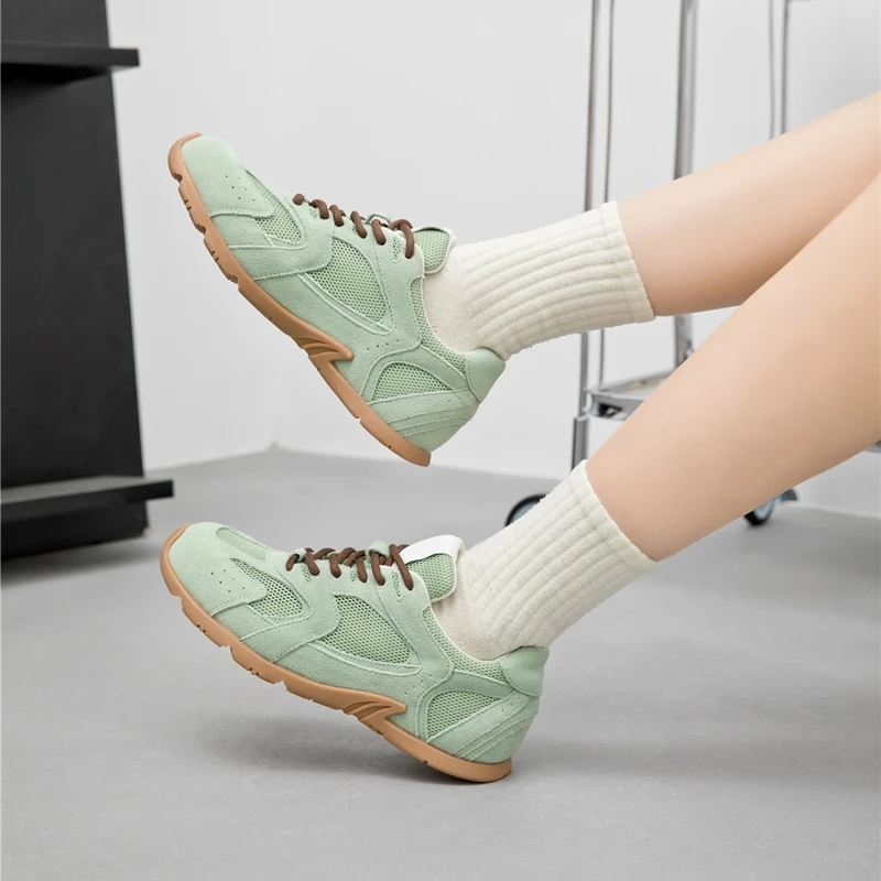 Women Sneakers Spring Summer 2026 New Genuine Leather Retro Fashion Casual Flats Women Lace-up German Training Shoes Women