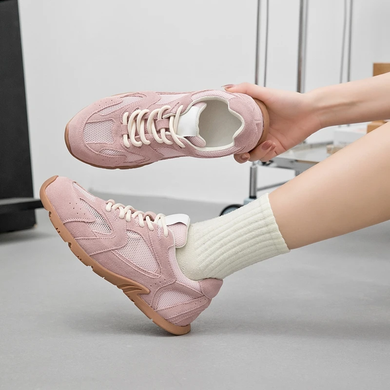 Women Sneakers Spring Summer 2026 New Genuine Leather Retro Fashion Casual Flats Women Lace-up German Training Shoes Women
