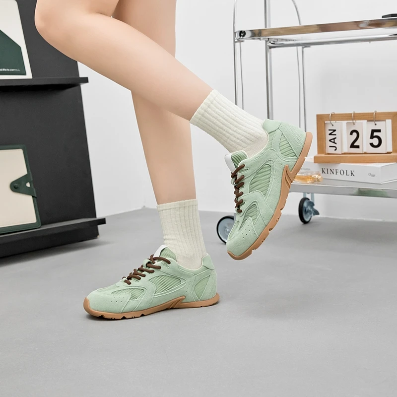Women Sneakers Spring Summer 2026 New Genuine Leather Retro Fashion Casual Flats Women Lace-up German Training Shoes Women