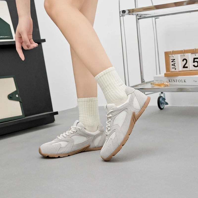 Women Sneakers Spring Summer 2026 New Genuine Leather Retro Fashion Casual Flats Women Lace-up German Training Shoes Women