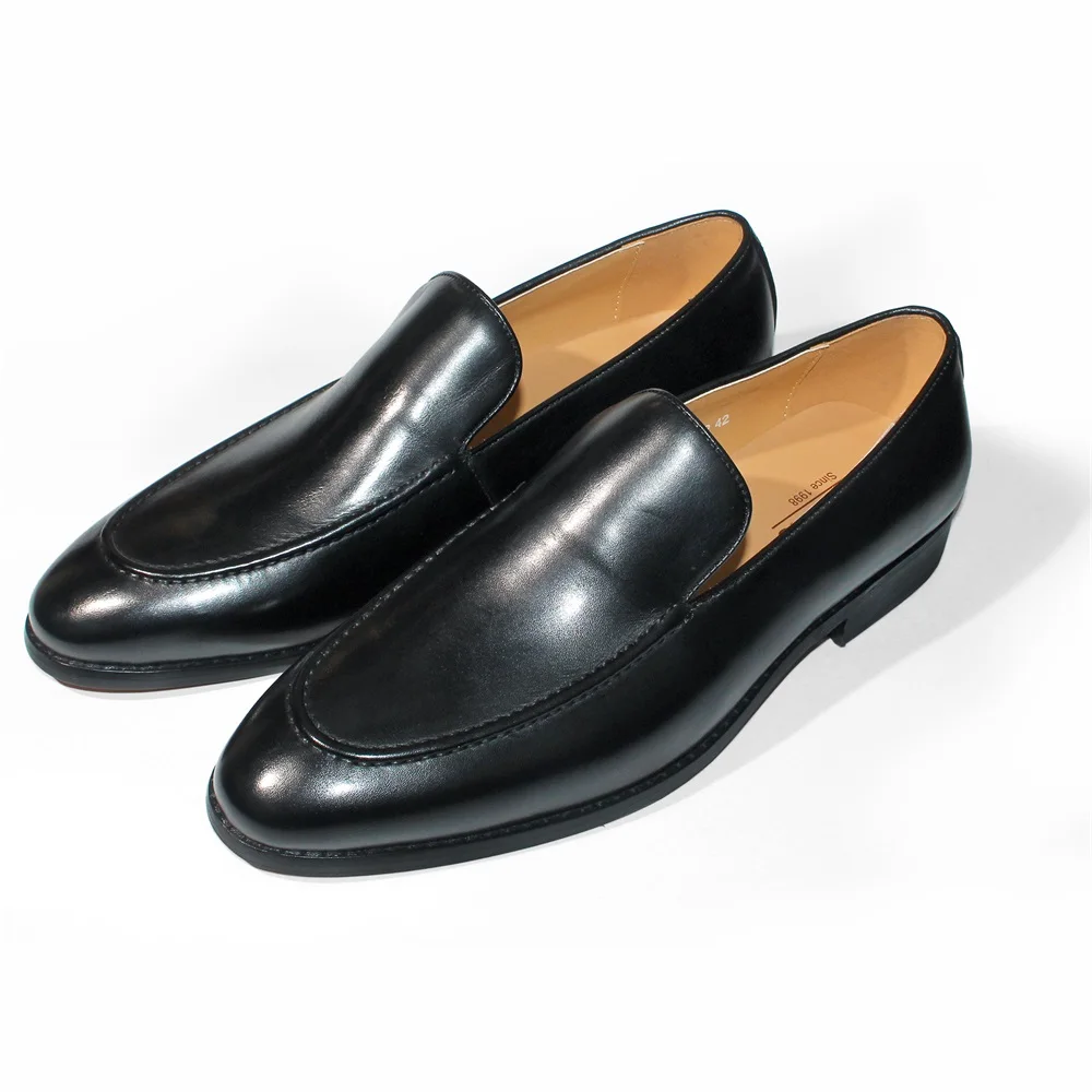 Handmade Genuine Leather Men's Loafers Pointed Toe Fashion Shoes for Social Formal Wedding Dress Pure Style