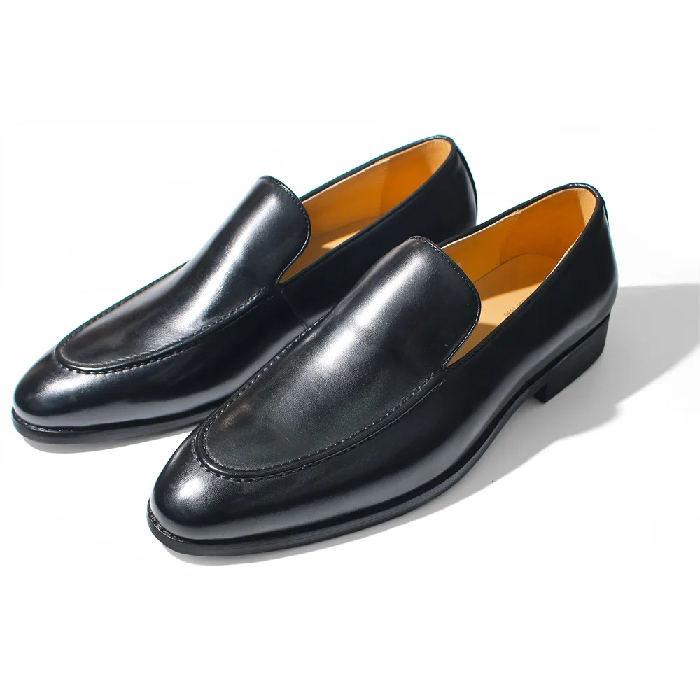 Handmade Genuine Leather Men's Loafers Pointed Toe Fashion Shoes for Social Formal Wedding Dress Pure Style