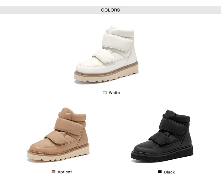 BEAUTODAY Ankle Boots Women Down Fabric Round Toe Solid Color Platform Hook and Loop Non-slip Winter Snow Boots Handmade 08064