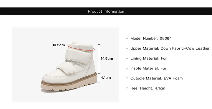 BEAUTODAY Ankle Boots Women Down Fabric Round Toe Solid Color Platform Hook and Loop Non-slip Winter Snow Boots Handmade 08064