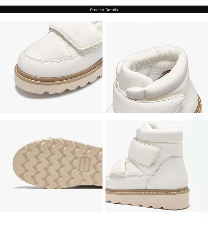 BEAUTODAY Ankle Boots Women Down Fabric Round Toe Solid Color Platform Hook and Loop Non-slip Winter Snow Boots Handmade 08064