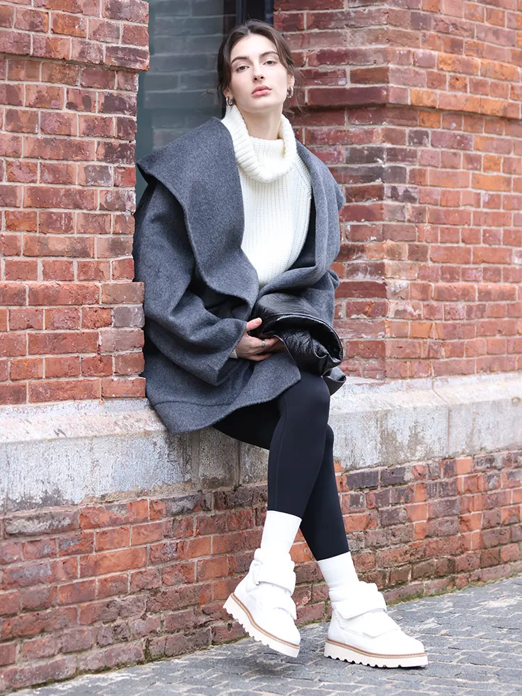 BEAUTODAY Ankle Boots Women Down Fabric Round Toe Solid Color Platform Hook and Loop Non-slip Winter Snow Boots Handmade 08064