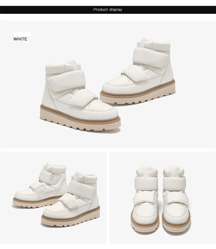 BEAUTODAY Ankle Boots Women Down Fabric Round Toe Solid Color Platform Hook and Loop Non-slip Winter Snow Boots Handmade 08064