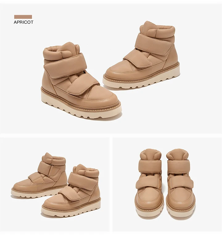BEAUTODAY Ankle Boots Women Down Fabric Round Toe Solid Color Platform Hook and Loop Non-slip Winter Snow Boots Handmade 08064