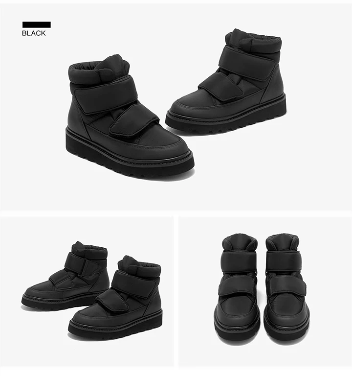 BEAUTODAY Ankle Boots Women Down Fabric Round Toe Solid Color Platform Hook and Loop Non-slip Winter Snow Boots Handmade 08064