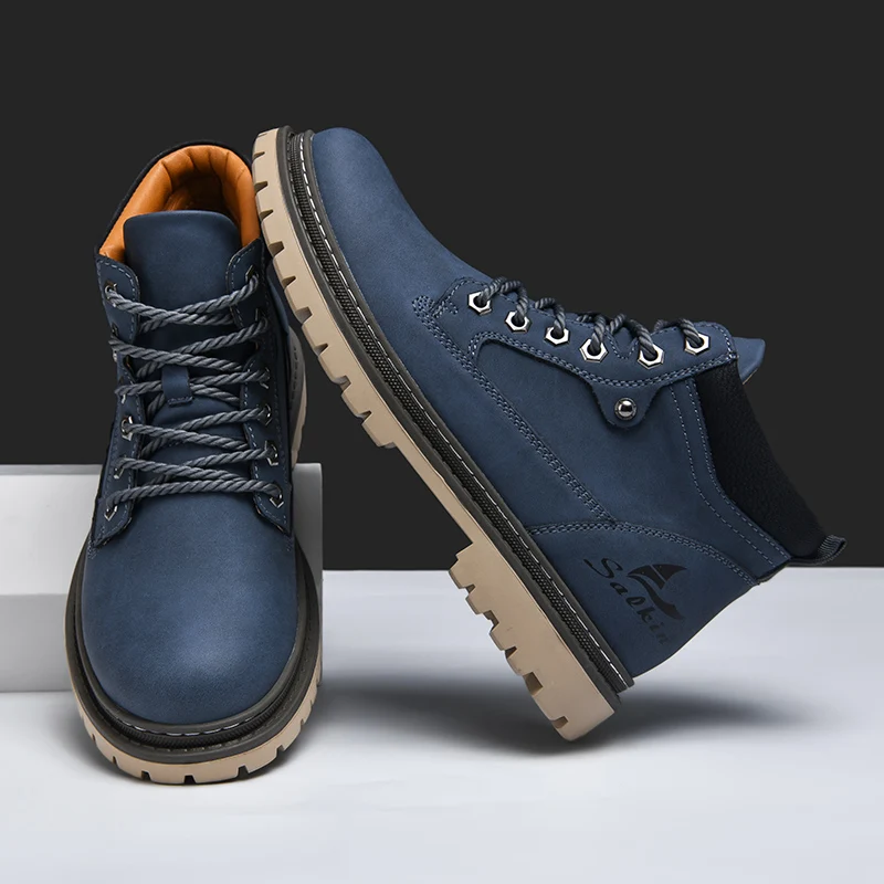 Large Size Handmade Men's Boots, Fashionable Ankle Boots, Retro Lace-Up High-Top Boots, Winter Leather Shoes, Autumn Outdoor Hiking Boots, Sneakers, Hombres, Botas High-Top Shoes, Non-Slip