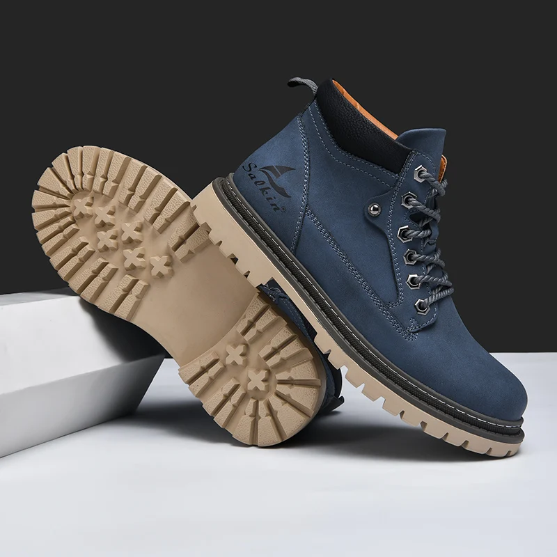 Large Size Handmade Men's Boots, Fashionable Ankle Boots, Retro Lace-Up High-Top Boots, Winter Leather Shoes, Autumn Outdoor Hiking Boots, Sneakers, Hombres, Botas High-Top Shoes, Non-Slip