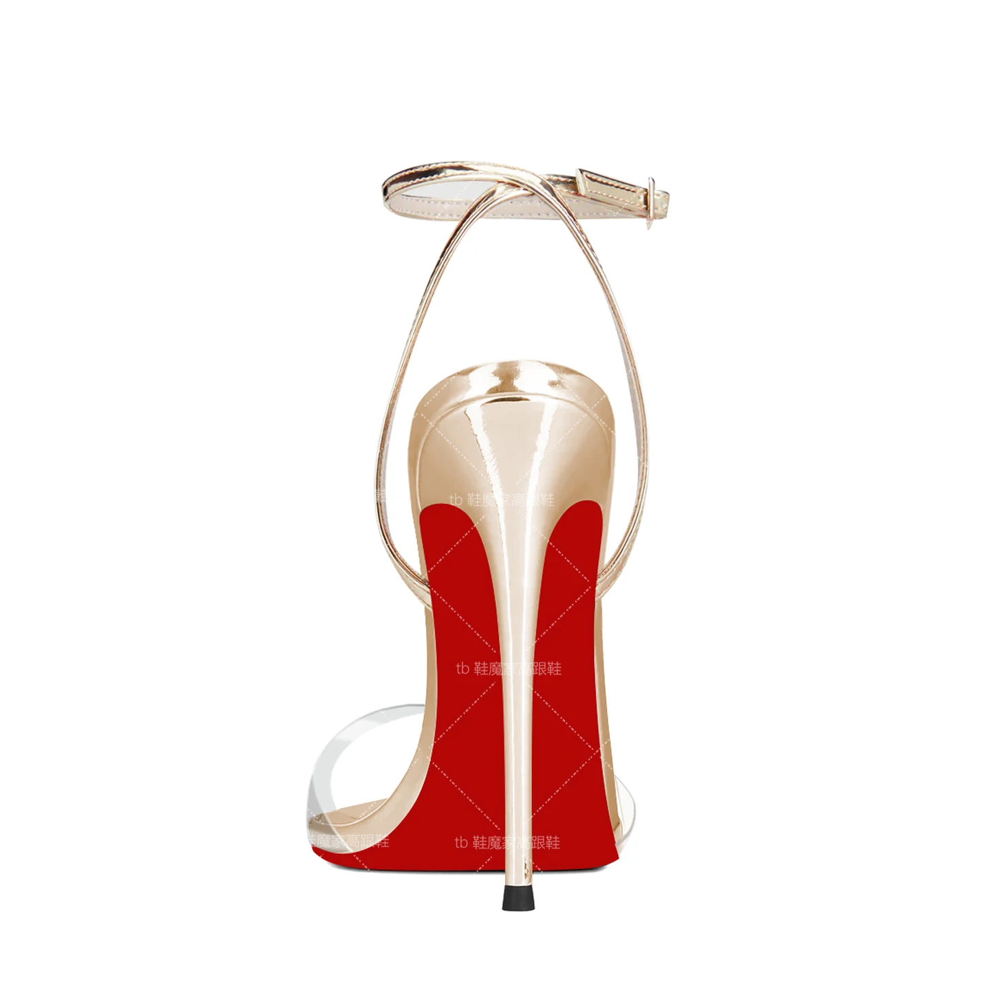 European and American Sexy Champagne Colored High Heels New Pointed Toe Open Toe Straight Buckle Sandals Women's Plus Size Shoes