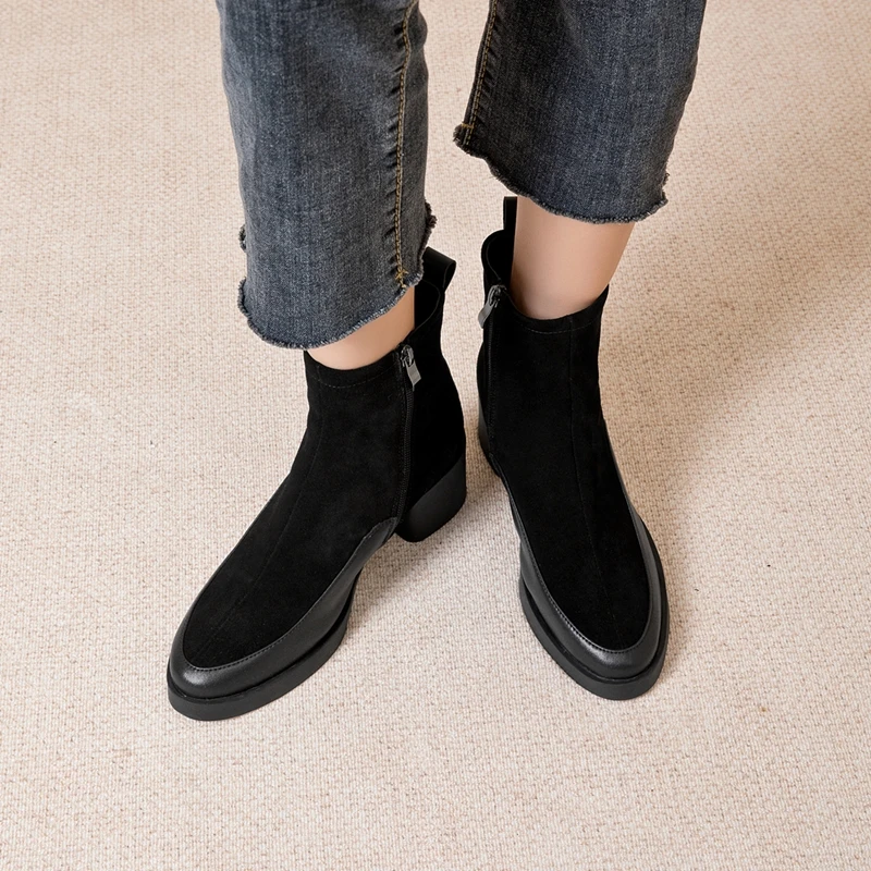 AIYUQI 2026 New Women's Short Boots Genuine Leather Chunky Heel High Heel Boots Female Large Size Pointed Toe Women Ankle Boots