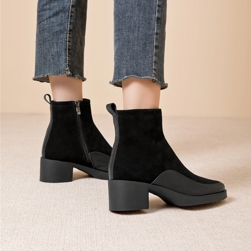 AIYUQI 2026 New Women's Short Boots Genuine Leather Chunky Heel High Heel Boots Female Large Size Pointed Toe Women Ankle Boots