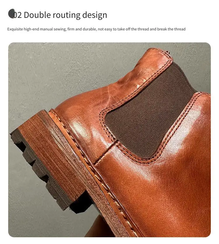 YETTIES Men's Premium Horsehide Chelsea Boots, Handmade Soft Leather Vintage High Top Boots with Genuine Sole, Autumn Winter New