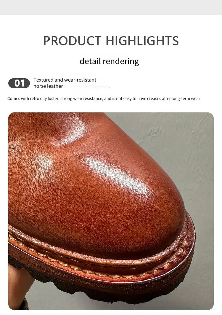 YETTIES Men's Premium Horsehide Chelsea Boots, Handmade Soft Leather Vintage High Top Boots with Genuine Sole, Autumn Winter New