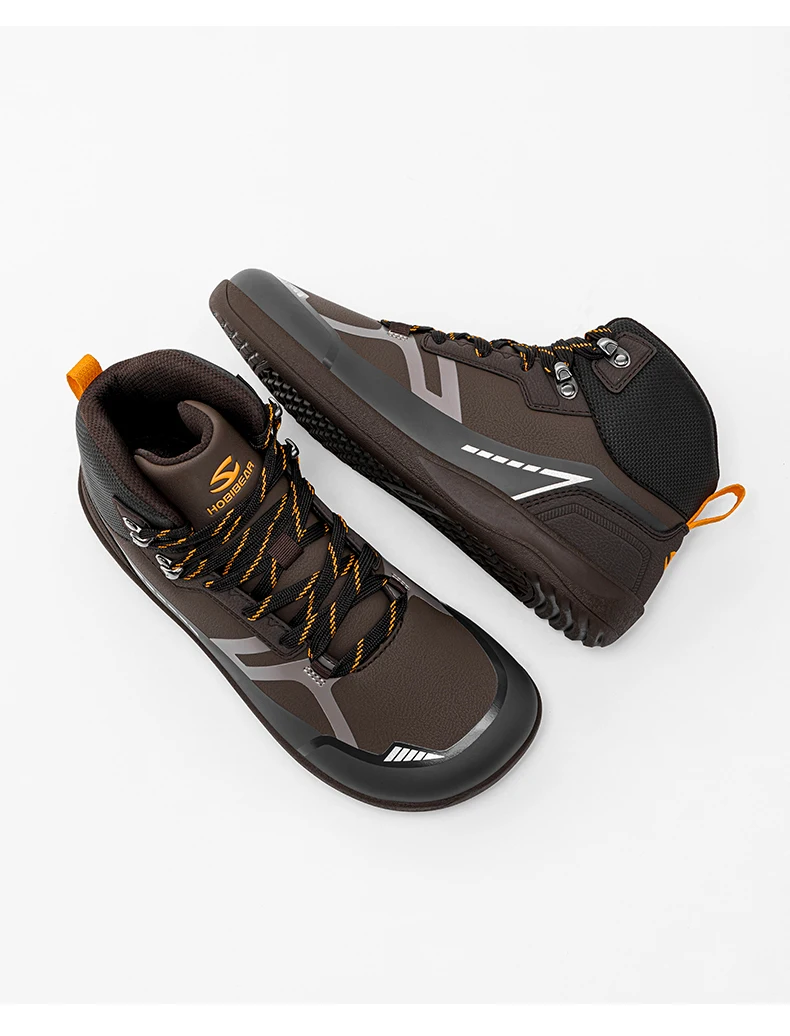 HOBIBEAR Unisex Mid Top Barefoot Shoes Mens Womens Wide Toe Artificial Leather Hiking Boots Outdoor Non-Slip Trail-Running Shoes